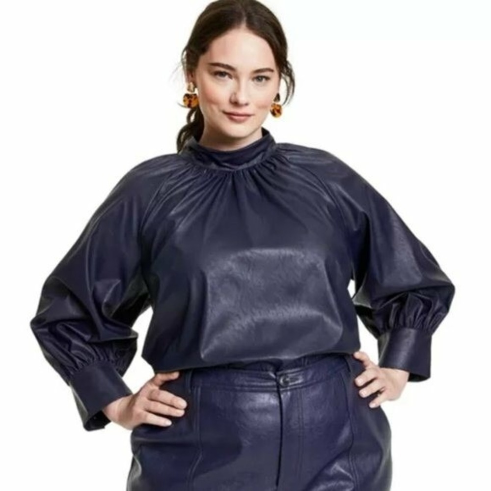 Rachel Comey x Target Navy Faux Leather Tie Back Top Collab Edgy Sz 2XL